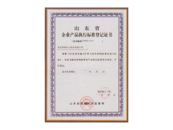 山东省企业执行标准等级证书